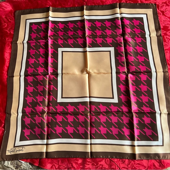 Vintage Jacques Piaget Trevira Scarf, Houndstooth Magenta Brown , EUC - Picture 6 of 8